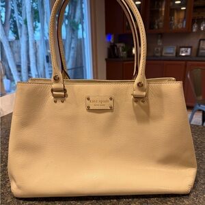 kate spade cream leather tote with gold hardware